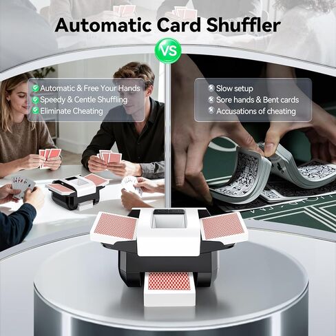 Card Shuffler 2 Deck, Rechargeable Automatic Card Shuffler with Dual Modes, Low Noise Portable Shuffler-Compatible with Poker, UNO, Bridge, Texas, Phase 10, Card Games for Family in Kuwait