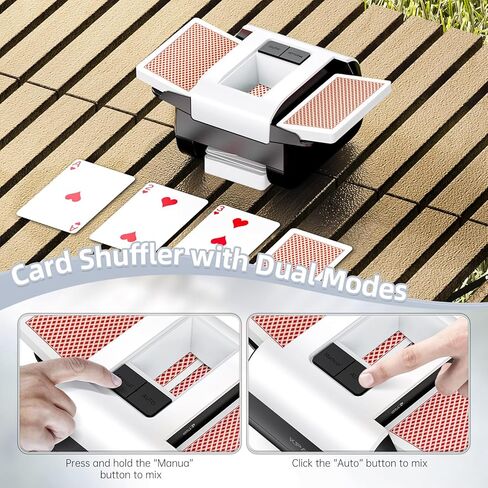 Card Shuffler 2 Deck, Rechargeable Automatic Card Shuffler with Dual Modes, Low Noise Portable Shuffler-Compatible with Poker, UNO, Bridge, Texas, Phase 10, Card Games for Family in Kuwait
