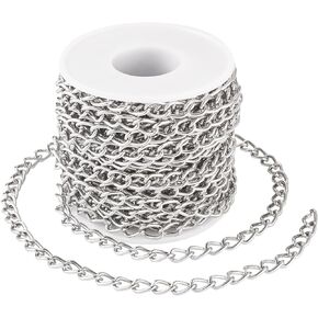 Beadthoven 32.8ft Aluminium Curb Chain Roll 6mm Wide Silver Tone Aluminum Jewelry Chains DIY Necklace Chain Metal Craft Chain Twisted Oval Link Chains with Spool for Jewelry Making Findings in Saudi Arabia