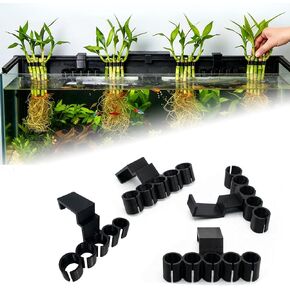 4 عبوات من حامل نباتات حوض السمك / مشبك من الخيزران - لحمل سيقان الخيزران أو النباتات الأخرى في حوض السمك ذو الحواف، 5 فتحات مرنة - حافة خزان الأسماك بسعة 75 جالون لتزيين زراعة أكوابونيك / هدايا in Kuwait