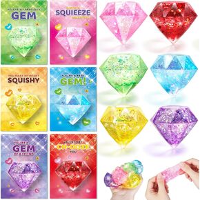 Valentines Gifts Cards for Kids, 24 Pack Gem Squeeze with Greeting Card for Kid Classroom Exchange, Stretchy Stress Set for Boys Girls Toddler Gift School Party Favor in Kuwait
