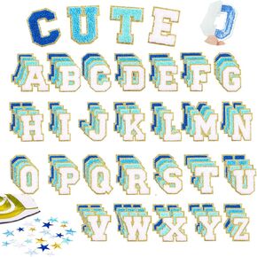 Chenille Letter Patches Kit: 104 Pcs Self Adhesive Letters Full Alphabet Set & 24 Pcs Iron On Stars for DIY, Varsity Style Patches for Clothes, Jackets, Backpacks, Hats,Crafts (Multi-Color) in Saudi Arabia