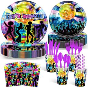 Avezano 192 Pcs Disco Party Plates and Napkins Supplies 70's Party Decorations Let's Boogie Theme Party Tableware Kit for Birthday Baby Shower Favors, Serves 24 in Saudi Arabia