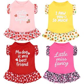 XPUDAC 4 Pieces Pet Dog Dress Dog Clothes Girl Puppy Shirt Yorkie Clothes Cute Doggie Dress Dog Apparel for Small Dogs and Cats (Pink Angel, Small(4.5-8lbs)) in Kuwait