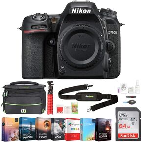 Nikon 1571 D7500 20.9MP DX-Format 4K Ultra HD Digital SLR Camera Body Bundle with 64GB Memory Card, Backpack, Flash, Cleaning Pen, Paintshop Pro, 58mm Filter Kit and Accessories (10 Items) in Kuwait