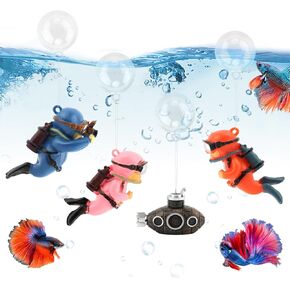 PUXING 4pcs Floating Fish Tank Decoration Retro Submarine Set and Floating Diver Lovely Diver Fish Tank Decorations Safe Fishs Toy for Be-TTA (Color:Colorful) in Kuwait