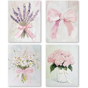 RLTXBUK 4 Pack Vintage Floral Cross Stitch Kits, Pink Bow Bouquet Hydrangea Lavender Cottagecore Stamped Counted Cross Stitch Kits for Adults, Gifts for Women, 11.8x15.8 Inch in Kuwait