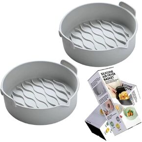 Silicone Air Fryer Basket Liners Pots, Gray, Non-Stick Cooking Inserts with Wave Pattern Design, 2 Pack (6-8 QT) in Saudi Arabia