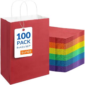 SUNEE 100 Pcs Gift Bags with Handles, 5.5x3.3x8 Inchs Small White Paper Gift Bags Bulk for Retail, Birthday Wedding Party Favors, Small Business and Paper Shopping Bag - White in Kuwait