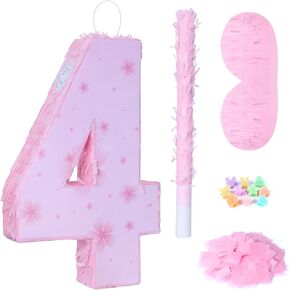 Pink Number 5 Piñata with Pinata Stick & Blindfold for Kids Girls Boys 5th Birthday Party Decorations Carnival Games with Hair Claw Clip Gift (Number 5) in Saudi Arabia
