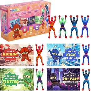 28 Packs Valentines Day Gifts for Kids, Ninja Sticky Stress Relief Tricky Toys with Ninja-Themed Valentines Cards for Classroom, School Valentines Day Gifts for Boys Girls in Kuwait