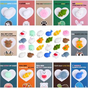 Valentines Day Gifts for Kids - 24 Packs Mochi Squishies Toys with Cards, Valentines School Classroom Gift Exchange Prizes Rewards Party Favors Fidget Stretchy Toy Squeeze Toys Boys Girls in Kuwait