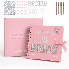 Letters To The Bride Scrapbook Set Bridal Diy Gift box Marker Guestbook Signature With Pearl Stickers Metal Letters Memory Book Applies To Wedding Anniversary Ideal Gift (White, 8x8in) in Kuwait