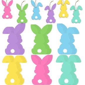60Pcs Easter Bunny Tags Happy Easter Paper Hanging Tag with Strings Decorations 6 Color Rabbit Shape Hanging Labels for Spring Home DIY Gift Holiday Party Favor Decor in Saudi Arabia