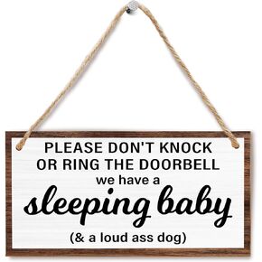 Baby Sleeping Sign For Front Door, Do Not Knock Or Ring Doorbell Wooden Sign, Baby Room Nursery Home Bedroom Rustic Hanging Sign, Set Of 1 Wooden Sign With Rope - B06 in Kuwait