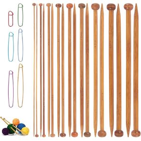 Bamboo Knitting Needles Set, 9 Pairs Single Point Straight Wood Needles for Beginners, Long Wooden Knitting Needles for Sweaters Socks Shawl Gloves Scarf(2.0-10.0mm) in Kuwait