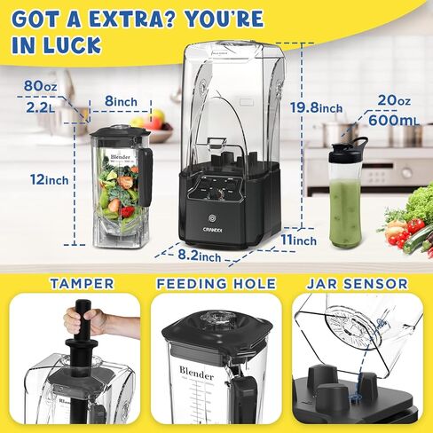 CRANDDI Commercial Quiet Blender, 2200 Watt Professional Countertop Blender with 80oz Pitcher, Built-in Pulse & 15-speeds Control, Smoothie Blender for Commercial and Home, K90 Grey in Saudi Arabia