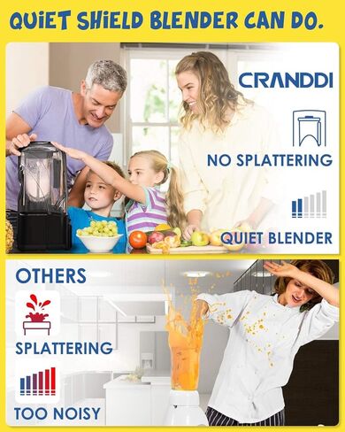 CRANDDI Commercial Quiet Blender, 2200 Watt Professional Countertop Blender with 80oz Pitcher, Built-in Pulse & 15-speeds Control, Smoothie Blender for Commercial and Home, K90 Grey in Saudi Arabia