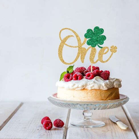 Shamrock One Cake Topper - 1st Birthday Cake Decorations - Lucky One, St Patrick's Day 1st Birthday Party Decorations Gold Glitter (Gold) in Saudi Arabia