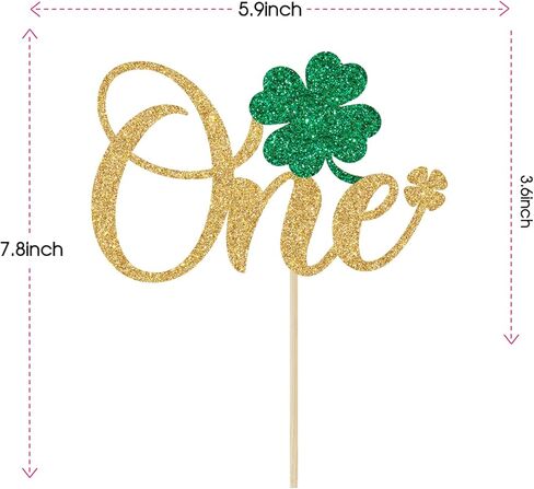 Shamrock One Cake Topper - 1st Birthday Cake Decorations - Lucky One, St Patrick's Day 1st Birthday Party Decorations Gold Glitter (Gold) in Saudi Arabia