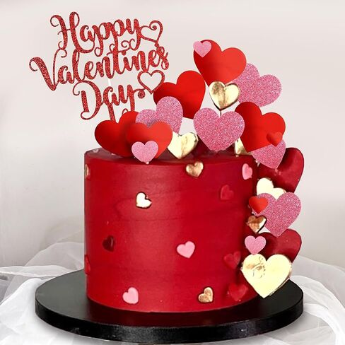 DRWATE 33pcs Happy Valentine's Day Cake Toppers with Red Heart Decorations for Valentine's Day Party Supplies (Red) in Saudi Arabia