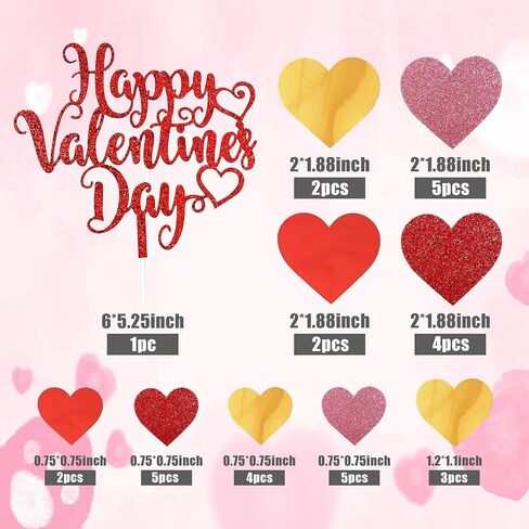 DRWATE 33pcs Happy Valentine's Day Cake Toppers with Red Heart Decorations for Valentine's Day Party Supplies (Red) in Saudi Arabia