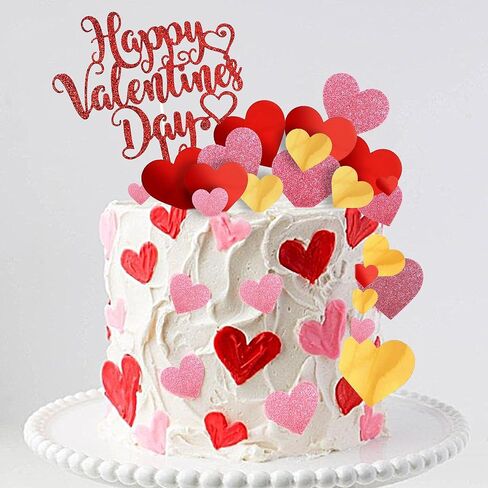 DRWATE 33pcs Happy Valentine's Day Cake Toppers with Red Heart Decorations for Valentine's Day Party Supplies (Red) in Saudi Arabia
