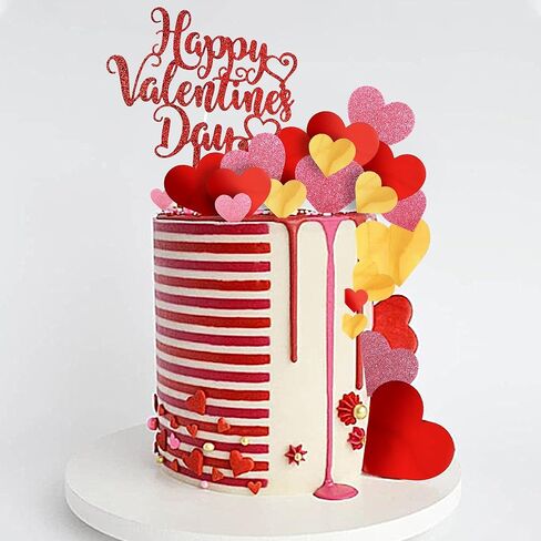DRWATE 33pcs Happy Valentine's Day Cake Toppers with Red Heart Decorations for Valentine's Day Party Supplies (Red) in Saudi Arabia