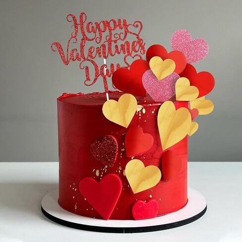 DRWATE 33pcs Happy Valentine's Day Cake Toppers with Red Heart Decorations for Valentine's Day Party Supplies (Red) in Saudi Arabia