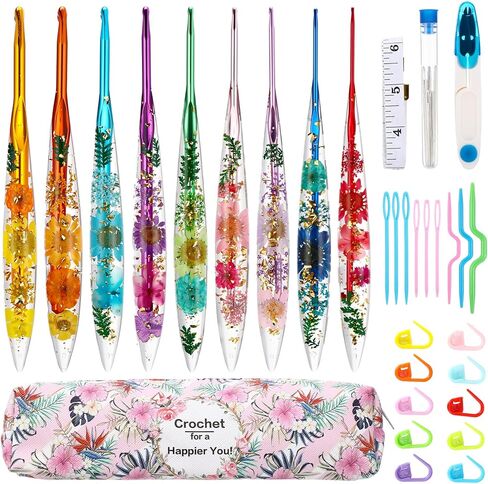 Riceshoot 9 Pcs Crochet Hook Set, 2.0mm-6.0mm Ergonomic Crochet Hooks with Long Floral Handle for Beginners Crocheting Lovers, Includes Storage Bag and Other Accessories in Saudi Arabia