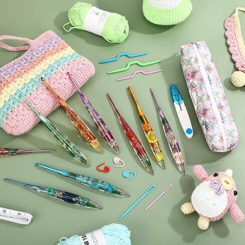 Riceshoot 9 Pcs Crochet Hook Set, 2.0mm-6.0mm Ergonomic Crochet Hooks with Long Floral Handle for Beginners Crocheting Lovers, Includes Storage Bag and Other Accessories in Saudi Arabia