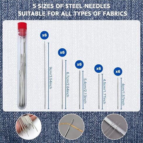 مجموعة أدوات الخياطة الفولاذية ذات العين الكبيرة 41 قطعة من Giasy_Fortune، مجموعة إبرة وخيط، مجموعة خياطة يدوية محمولة، أدوات إصلاح مجموعة إبر الثقب، هدايا عيد الميلاد للجدة المبتدئين المسافرين لعشاق الأعمال اليدوية in Kuwait