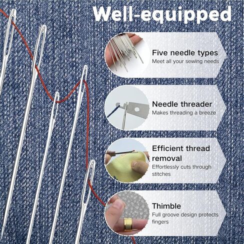 مجموعة أدوات الخياطة الفولاذية ذات العين الكبيرة 41 قطعة من Giasy_Fortune، مجموعة إبرة وخيط، مجموعة خياطة يدوية محمولة، أدوات إصلاح مجموعة إبر الثقب، هدايا عيد الميلاد للجدة المبتدئين المسافرين لعشاق الأعمال اليدوية in Kuwait