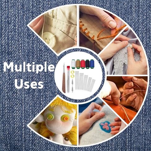 مجموعة أدوات الخياطة الفولاذية ذات العين الكبيرة 41 قطعة من Giasy_Fortune، مجموعة إبرة وخيط، مجموعة خياطة يدوية محمولة، أدوات إصلاح مجموعة إبر الثقب، هدايا عيد الميلاد للجدة المبتدئين المسافرين لعشاق الأعمال اليدوية in Kuwait