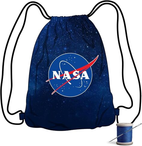 NASA Logo DIY Drawstring Bag Sewing Kit – Space-Themed Fabric Craft Project for Adults – Includes 24" x 43" Dark Blue Canvas Panel & 12ft Nylon Paracord – Create 17" x 13" Handmade Bag in Saudi Arabia