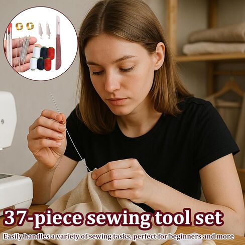 37 Pcs Sewing Tool Set,Steel Needles for Hand Sewing,Portable Needle and Thread Kit,Sewing Kit,Steel Sewing Needles,Steel Sewing Needles Kit,Needle Threaders for Hand Sewing Include 25 Steel Needles in Saudi Arabia