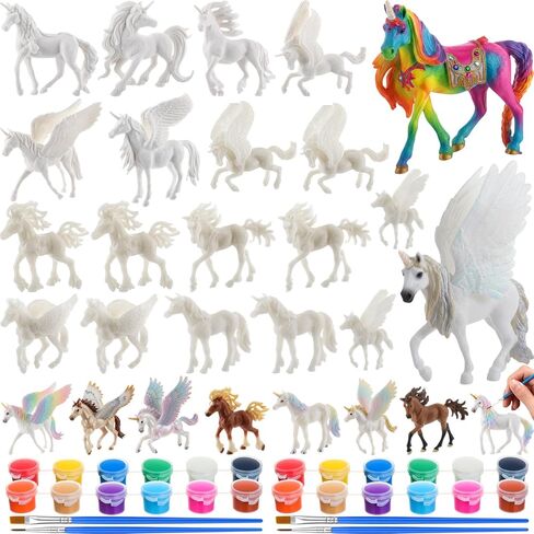 DoubleFill 20 Pcs Unicorn Arts and Crafts Kit for Kids or Girls Ages 3+ Paint Your Own Unicorn Paintable Figurines with Painting Kits Decorate and Drawing 3D Toys for Children Gift Birthday Party (2) in Saudi Arabia