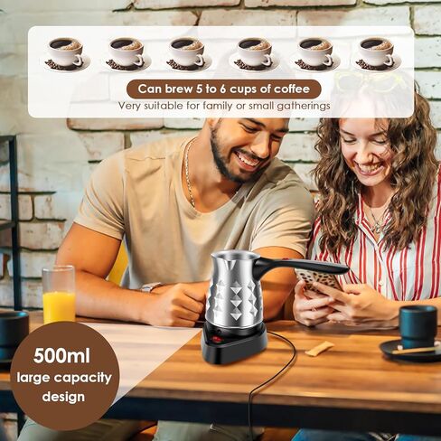 Turkish Coffee Maker, Stainless Steel 500ml Turkish Coffee Machine with Folding Handle, 5 to 6 Cups Capacity Turkish Coffee Pot, Electric Coffee Tea Warmer Kettle for Home Travel (Diamond) in Saudi Arabia