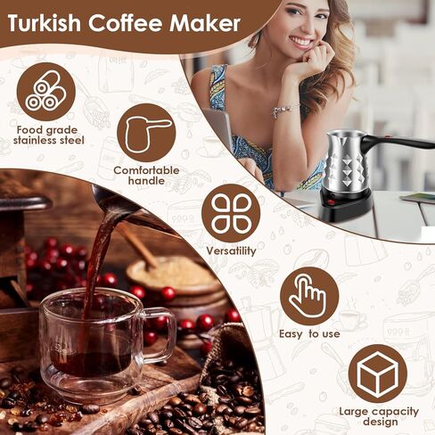 Turkish Coffee Maker, Stainless Steel 500ml Turkish Coffee Machine with Folding Handle, 5 to 6 Cups Capacity Turkish Coffee Pot, Electric Coffee Tea Warmer Kettle for Home Travel (Diamond) in Saudi Arabia