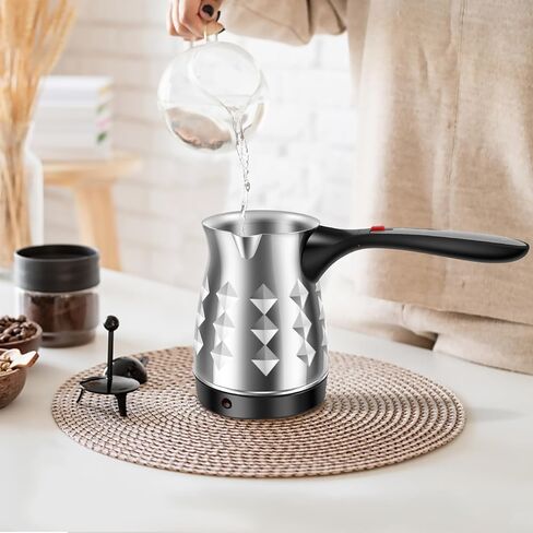 Turkish Coffee Maker, Stainless Steel 500ml Turkish Coffee Machine with Folding Handle, 5 to 6 Cups Capacity Turkish Coffee Pot, Electric Coffee Tea Warmer Kettle for Home Travel (Diamond) in Saudi Arabia