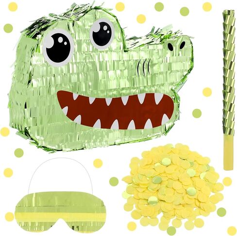 Alligator Piñata for Kids Green Crocodile Piñata Birthday Decorations 11 x 16 in with Stick and Blindfold Confetti for Alligator Birthday Girls Boys Baby Shower Mexican Centerpiece in Saudi Arabia