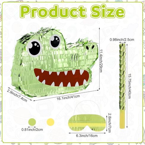 Alligator Piñata for Kids Green Crocodile Piñata Birthday Decorations 11 x 16 in with Stick and Blindfold Confetti for Alligator Birthday Girls Boys Baby Shower Mexican Centerpiece in Saudi Arabia