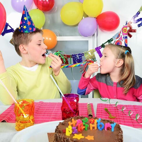 12pcs Glitter Fringed Party Blowers, Colorful Birthday Blow Horns Funny Noise Makers Party Favors Squawker Blowouts for Birthday New Years Graduation in Saudi Arabia