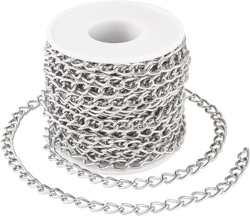 Beadthoven 32.8ft Aluminium Curb Chain Roll 6mm Wide Silver Tone Aluminum Jewelry Chains DIY Necklace Chain Metal Craft Chain Twisted Oval Link Chains with Spool for Jewelry Making Findings in Saudi Arabia