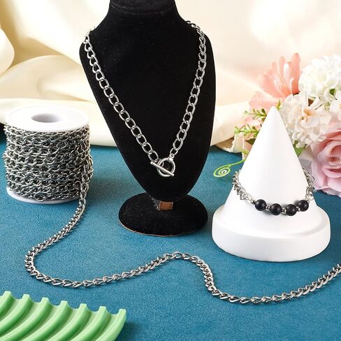 Beadthoven 32.8ft Aluminium Curb Chain Roll 6mm Wide Silver Tone Aluminum Jewelry Chains DIY Necklace Chain Metal Craft Chain Twisted Oval Link Chains with Spool for Jewelry Making Findings in Saudi Arabia