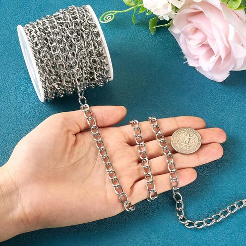 Beadthoven 32.8ft Aluminium Curb Chain Roll 6mm Wide Silver Tone Aluminum Jewelry Chains DIY Necklace Chain Metal Craft Chain Twisted Oval Link Chains with Spool for Jewelry Making Findings in Saudi Arabia