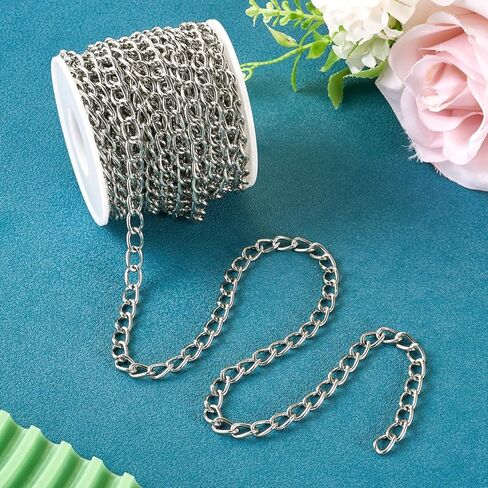 Beadthoven 32.8ft Aluminium Curb Chain Roll 6mm Wide Silver Tone Aluminum Jewelry Chains DIY Necklace Chain Metal Craft Chain Twisted Oval Link Chains with Spool for Jewelry Making Findings in Saudi Arabia