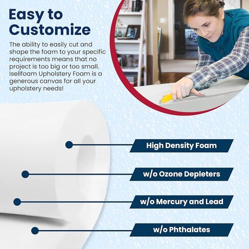 RaceCityFoam Upholstery Foam Cushion 2 inch Height x 22 inch Width x 80 inch Length (Semi Firm) 1.8 Density, Compression 36ILD High Density Upholstery Foam, Certipur-us Certified Foam, Made in USA in Kuwait