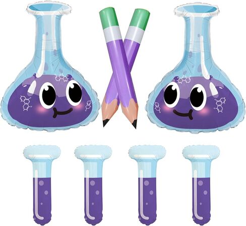 Science Lab Party Balloons, 6 Pack Chemistry Test Tube and Beaker Shaped Foil Balloons in Purple and Blue, Laboratory Theme School Starts Party Decorations in Saudi Arabia