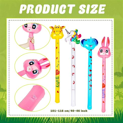 18 Pcs 41 Inch Inflatable Animal Stick Blow up Jungle Safari Animal Balloons Toys for Kids Animal Theme Birthday Party Favors Decorations in Saudi Arabia